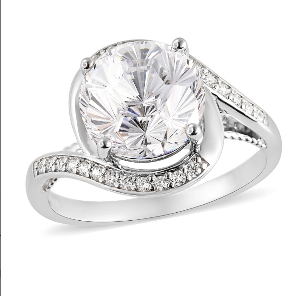 PLATINUM OVER STERLING SILVER LUSTRO STELLA FINE CZ RING